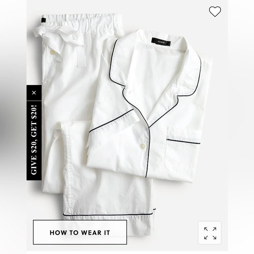 Jcrew white End-on-end cotton long-sleeve pajama set